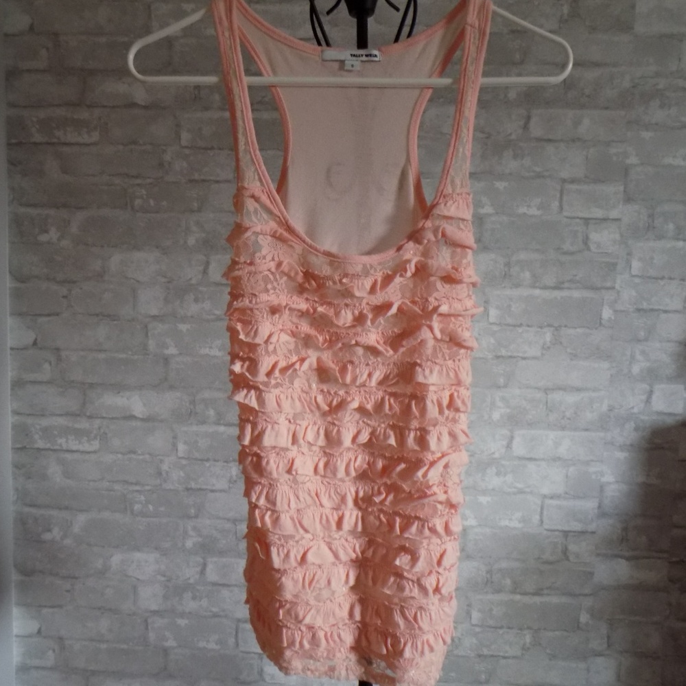 Pale Pink Low Neck Ruffled Tank Top